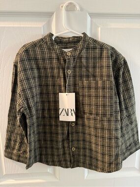 ZARA Olive and Black Plaid Lightweight Shirt Jacket